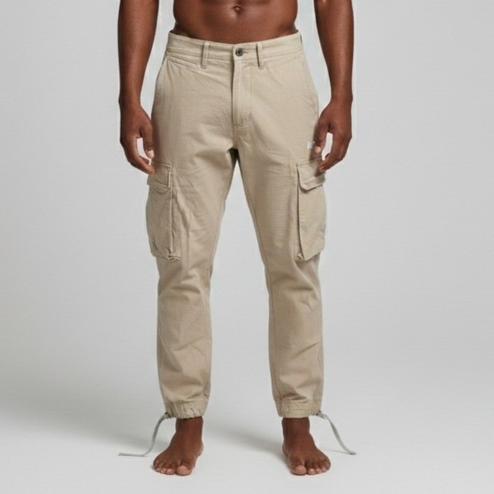 ASRV Mens Cargo Pants Beige Cotton Drawstring Ankle‎ Size M